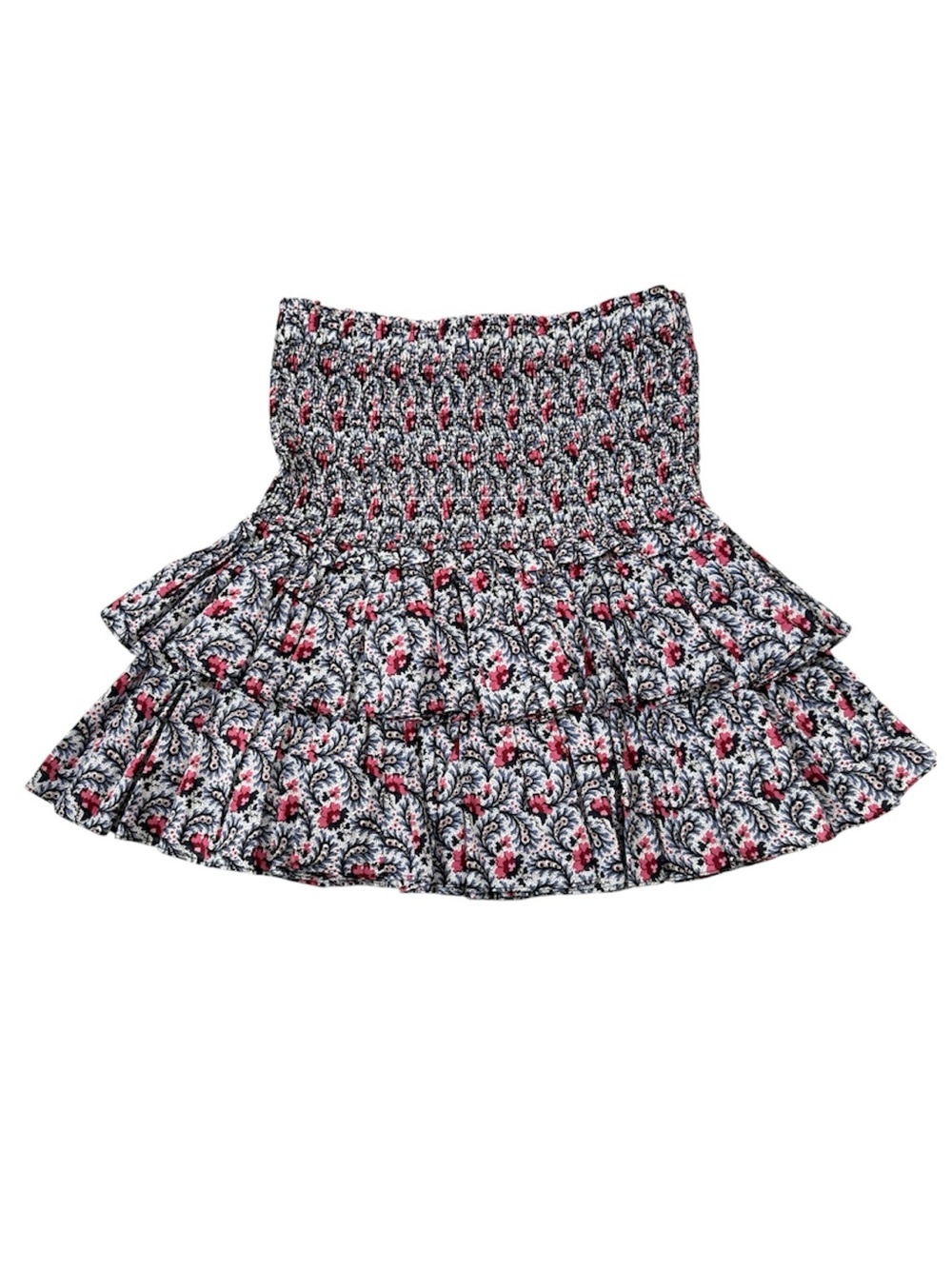Isabel Marant Etoile Floral Smocked Ruffled Skirt Naomi Blue Mini Tiered SZ 8